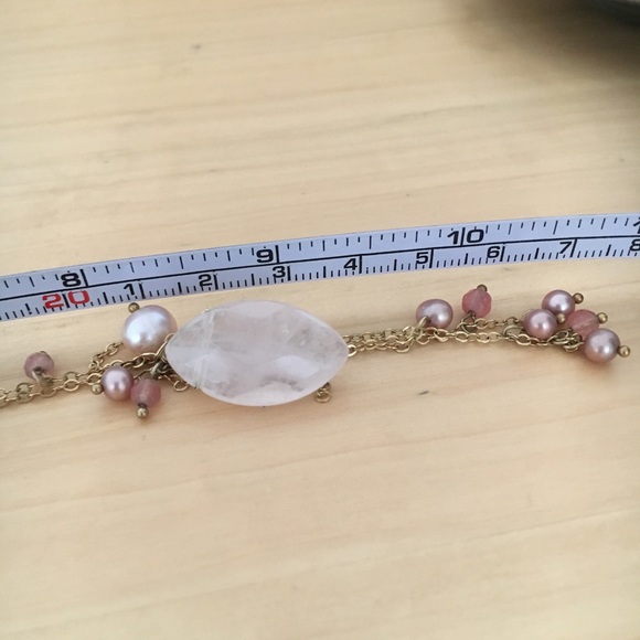 Rose Quartz and Fresh Water Pearl Gold Necklace - Picture 5 of 5